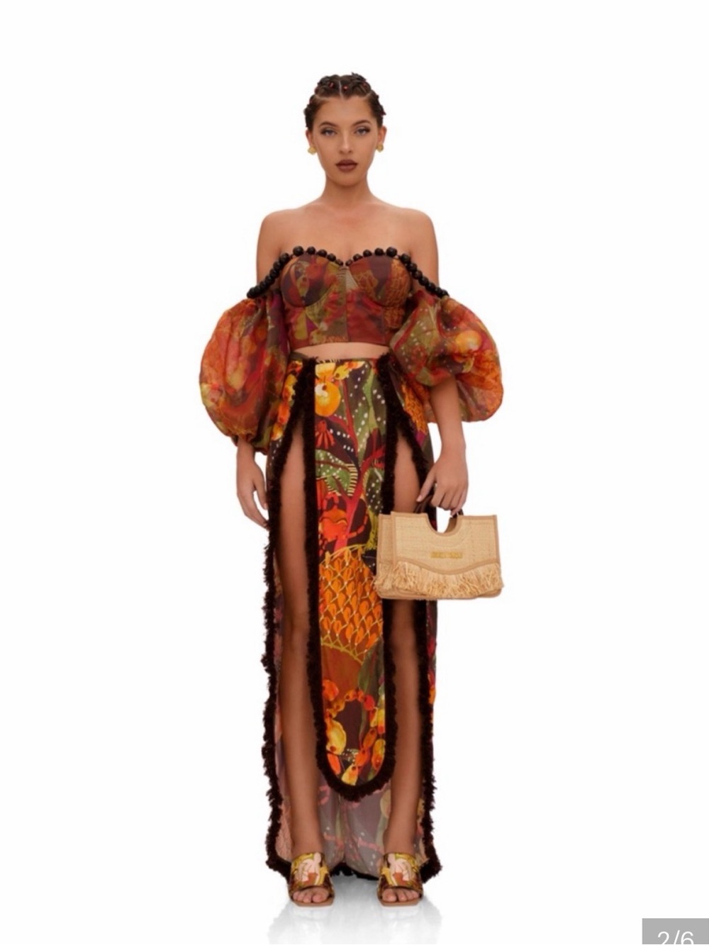 Andrea Iyamah Tropical Fringe High-Low Maxi Skirt AND matching top BNWT